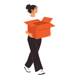 A heavy cardboard moving box with its flaps open